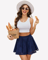 Lace Pleated Ruffles Skater Skirt